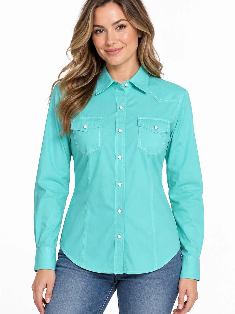 Sherry Cervi by Resistol Women’s M Turquoise Pearl Snap Western Rodeo Shirt